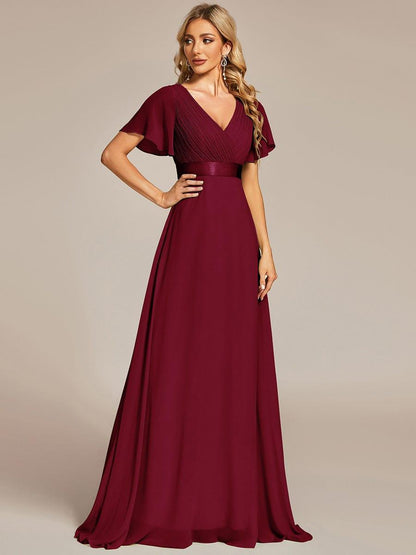 Vestido largo Mujer de gasa con cintura imperio y mangas cortas