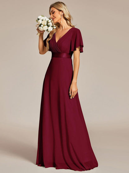 Vestido largo Mujer de gasa con cintura imperio y mangas cortas
