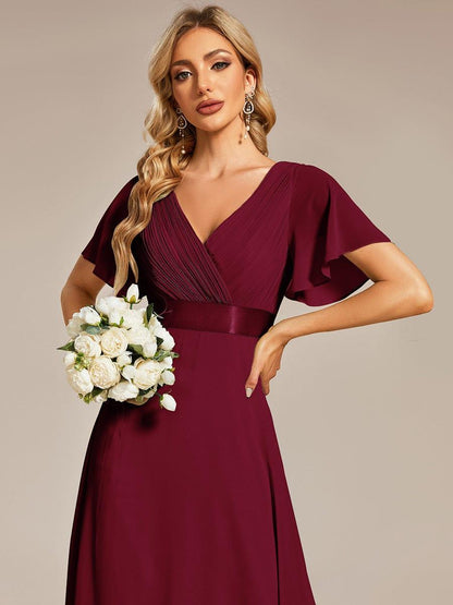 Vestido largo Mujer de gasa con cintura imperio y mangas cortas