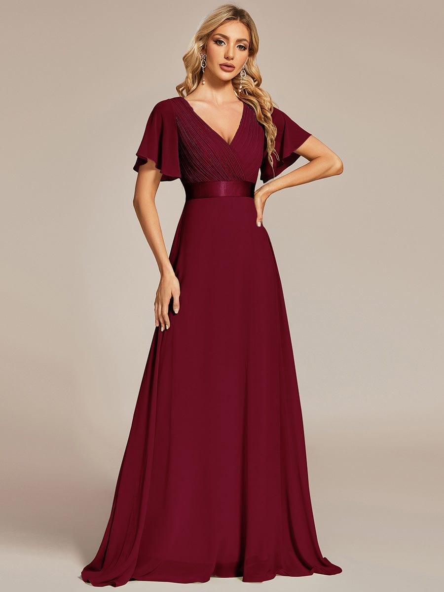 Vestido largo Mujer de gasa con cintura imperio y mangas cortas