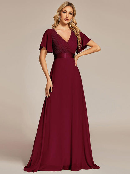 Vestido largo Mujer de gasa con cintura imperio y mangas cortas