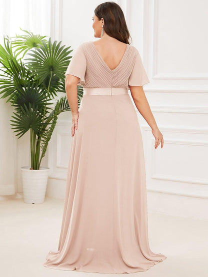 Vestido largo Mujer de gasa con cintura imperio y mangas cortas
