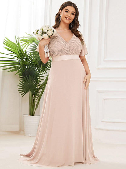 Vestido largo Mujer de gasa con cintura imperio y mangas cortas