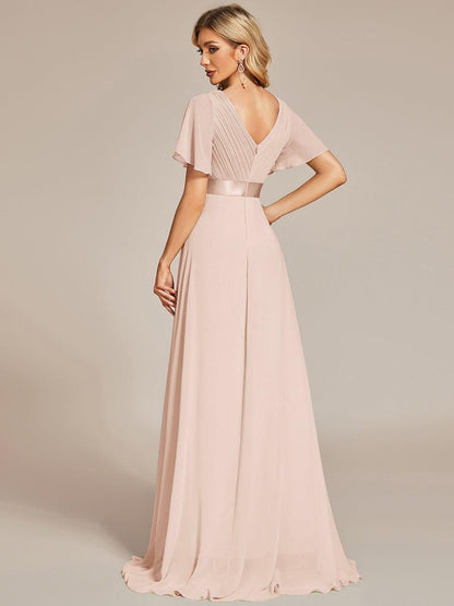 Vestido largo Mujer de gasa con cintura imperio y mangas cortas