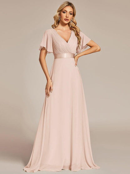Vestido largo Mujer de gasa con cintura imperio y mangas cortas