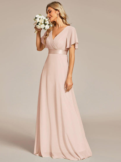 Vestido largo Mujer de gasa con cintura imperio y mangas cortas