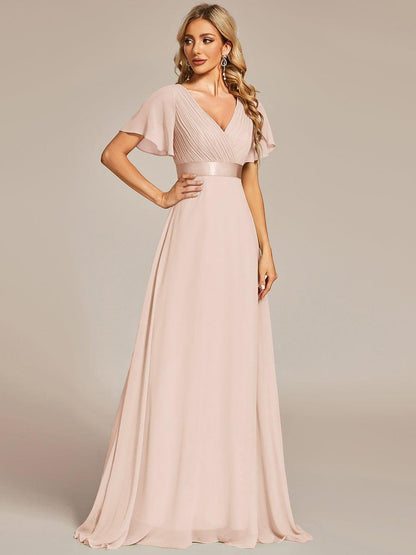 Vestido largo Mujer de gasa con cintura imperio y mangas cortas