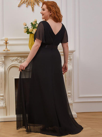 Vestido largo Mujer de gasa con cintura imperio y mangas cortas