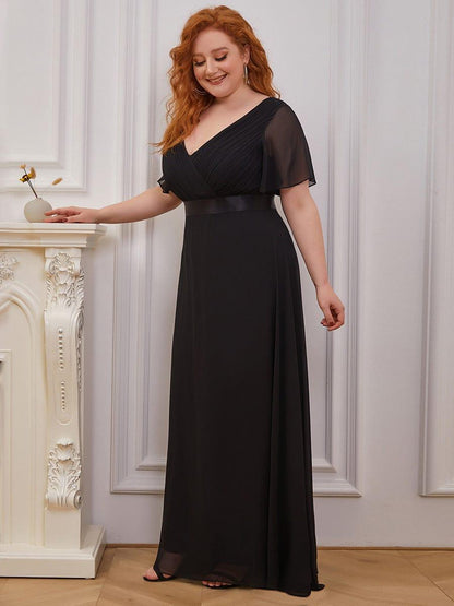 Vestido largo Mujer de gasa con cintura imperio y mangas cortas