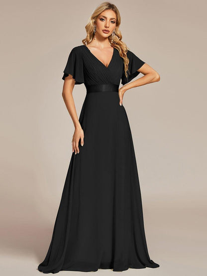 Vestido largo Mujer de gasa con cintura imperio y mangas cortas