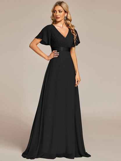 Vestido largo Mujer de gasa con cintura imperio y mangas cortas