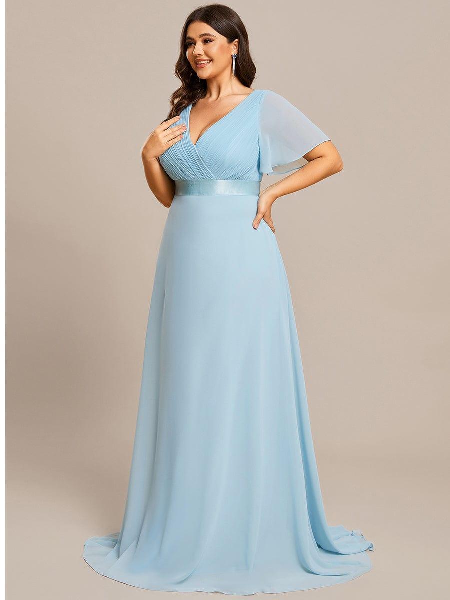 Vestido largo Mujer de gasa con cintura imperio y mangas cortas