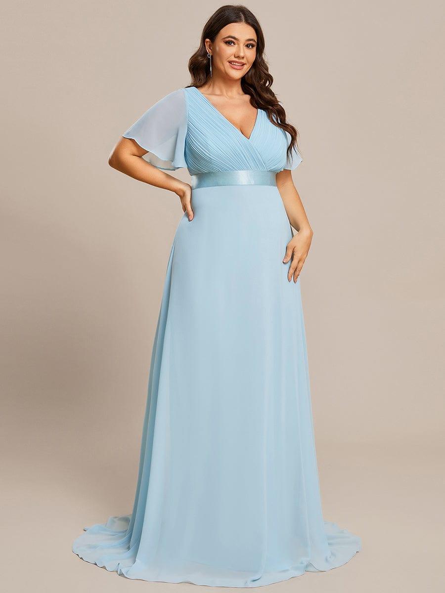 Vestido largo Mujer de gasa con cintura imperio y mangas cortas