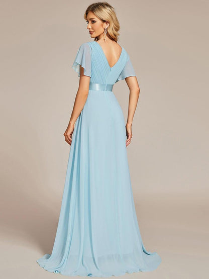 Vestido largo Mujer de gasa con cintura imperio y mangas cortas