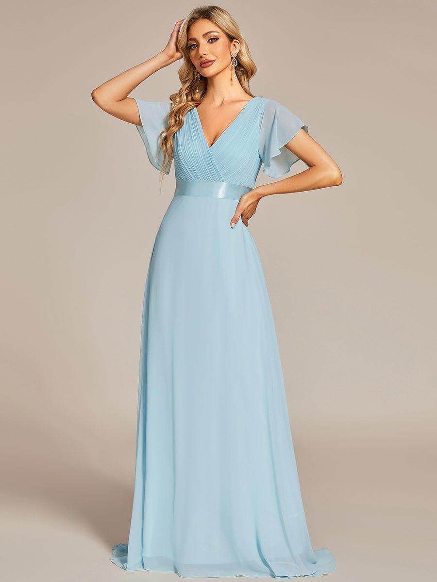 Vestido largo Mujer de gasa con cintura imperio y mangas cortas