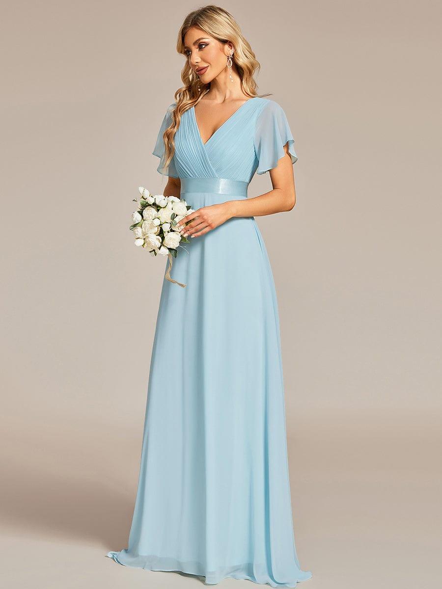 Vestido largo Mujer de gasa con cintura imperio y mangas cortas