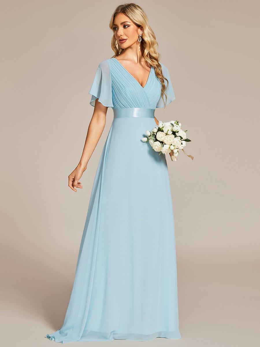 Vestido largo Mujer de gasa con cintura imperio y mangas cortas