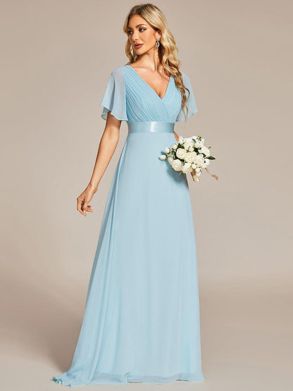 Vestido largo Mujer de gasa con cintura imperio y mangas cortas