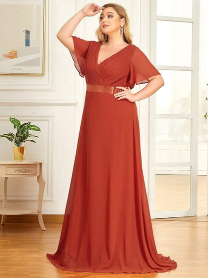 Vestido largo Mujer de gasa con cintura imperio y mangas cortas