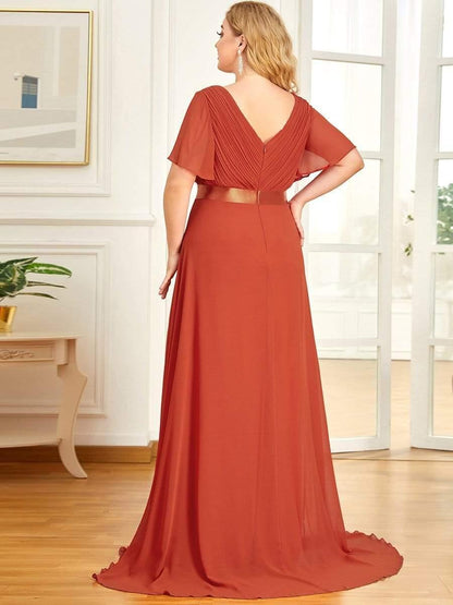 Vestido largo Mujer de gasa con cintura imperio y mangas cortas