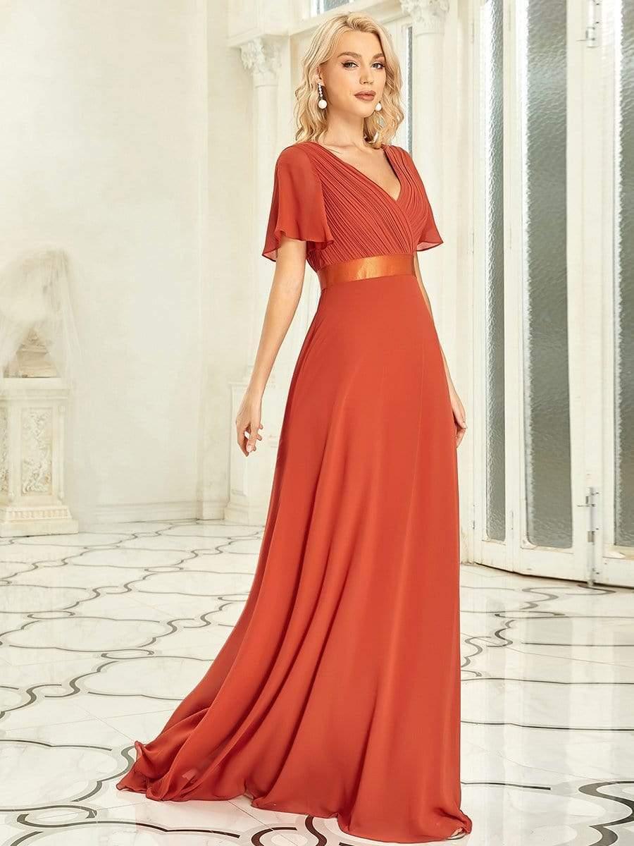 Vestido largo Mujer de gasa con cintura imperio y mangas cortas