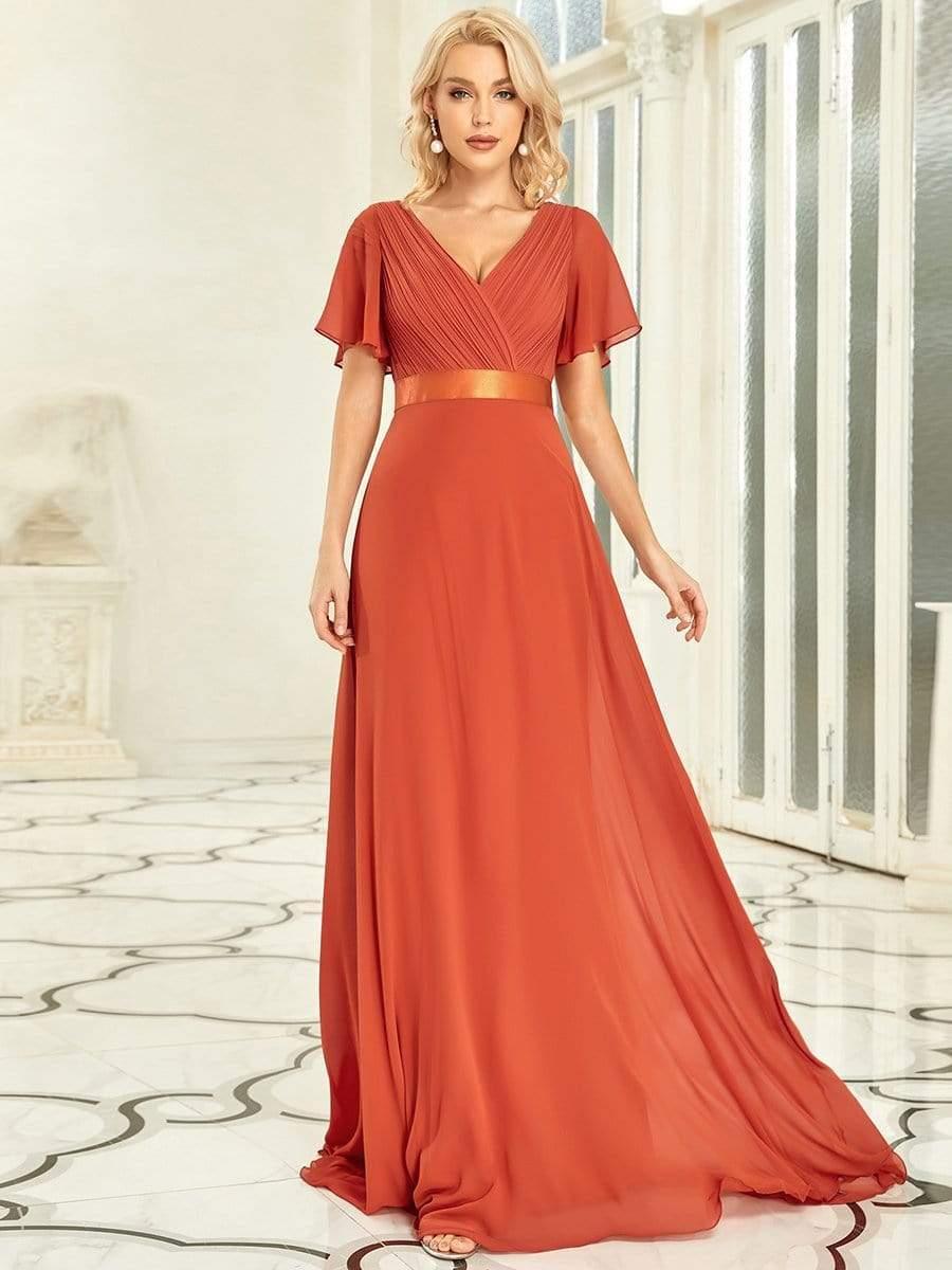 Vestido largo Mujer de gasa con cintura imperio y mangas cortas