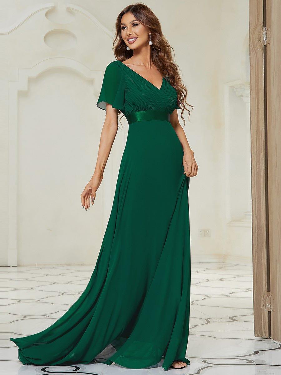 Vestido largo Mujer de gasa con cintura imperio y mangas cortas