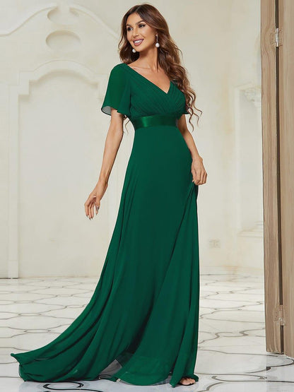 Vestido largo Mujer de gasa con cintura imperio y mangas cortas