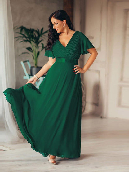 Vestido largo Mujer de gasa con cintura imperio y mangas cortas