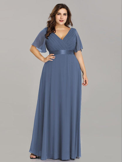 Vestido largo Mujer de gasa con cintura imperio y mangas cortas
