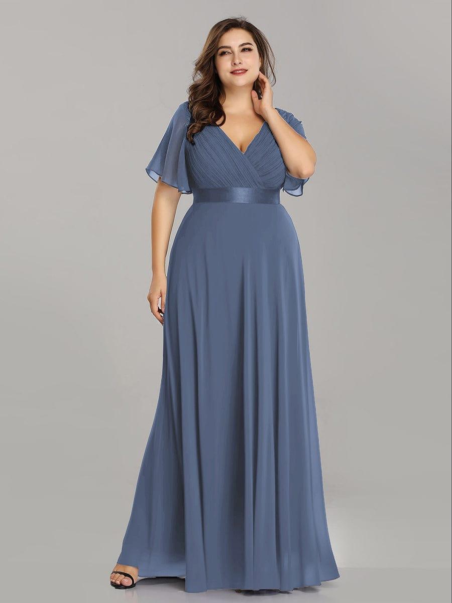 Vestido largo Mujer de gasa con cintura imperio y mangas cortas