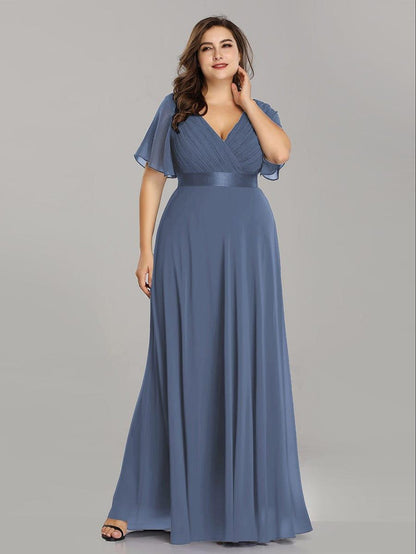 Vestido largo Mujer de gasa con cintura imperio y mangas cortas