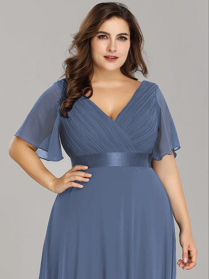 Vestido largo Mujer de gasa con cintura imperio y mangas cortas