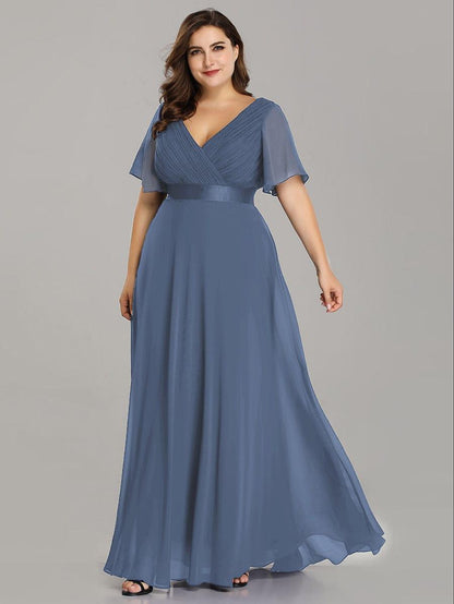Vestido largo Mujer de gasa con cintura imperio y mangas cortas