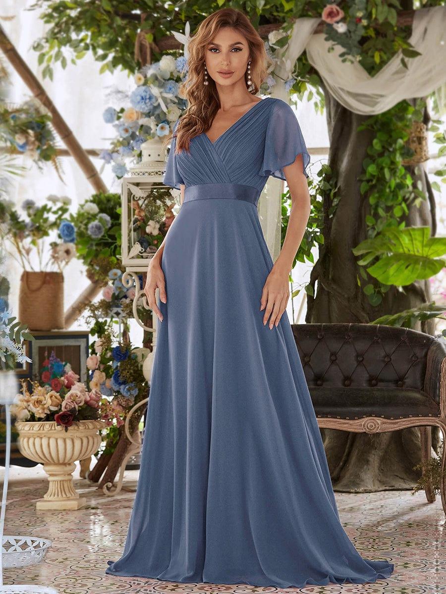 Vestido largo Mujer de gasa con cintura imperio y mangas cortas