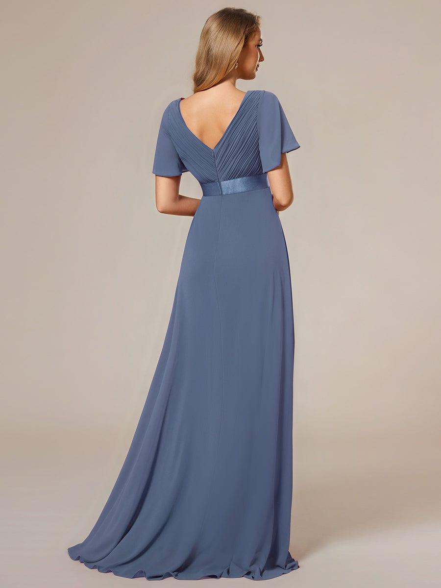 Vestido largo Mujer de gasa con cintura imperio y mangas cortas