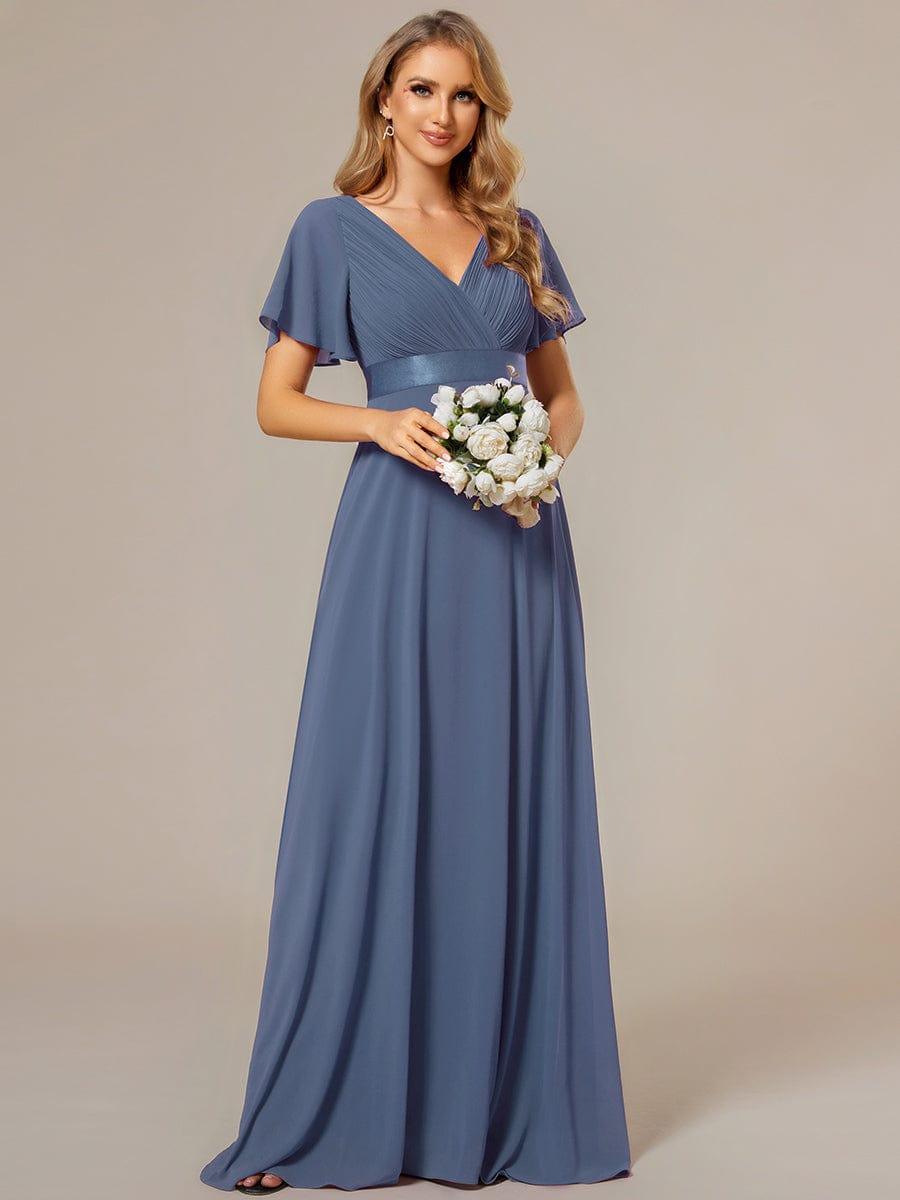 Vestido largo Mujer de gasa con cintura imperio y mangas cortas