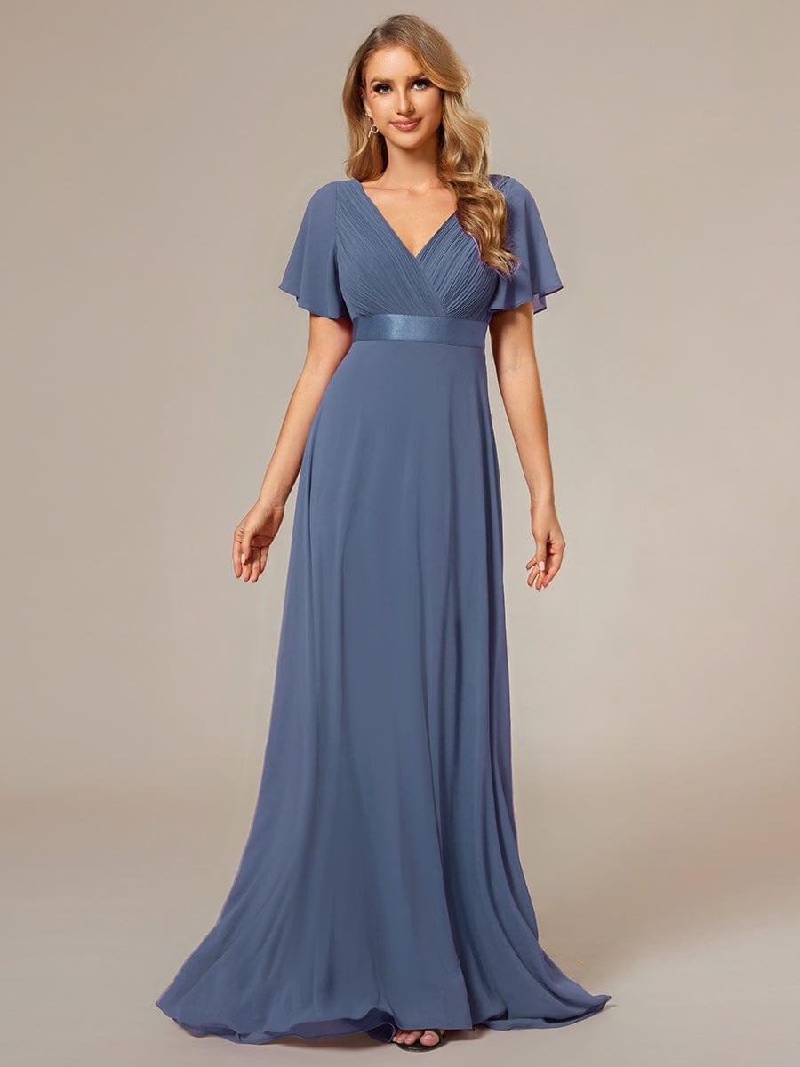 Vestido largo Mujer de gasa con cintura imperio y mangas cortas