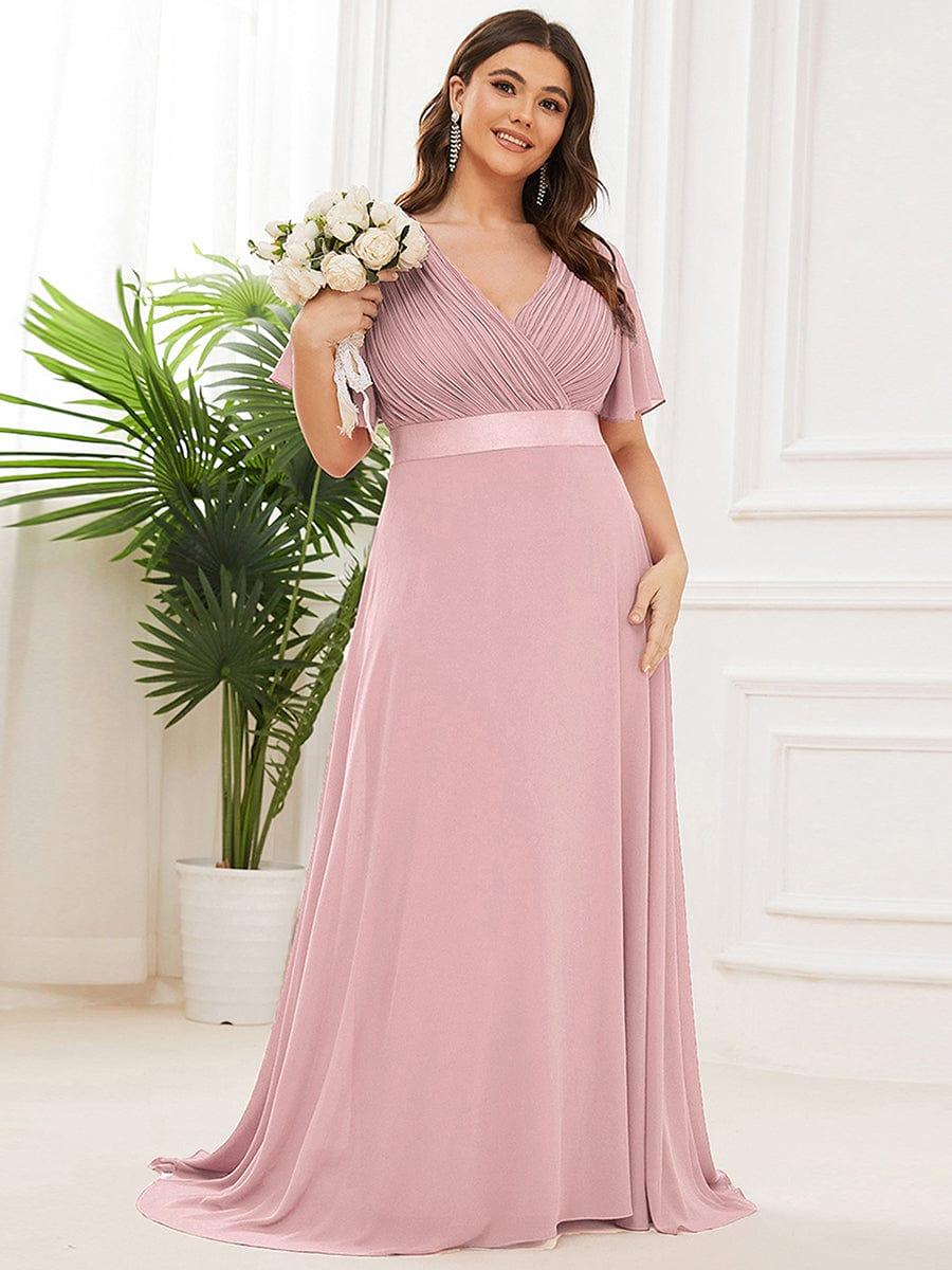 Vestido largo Mujer de gasa con cintura imperio y mangas cortas