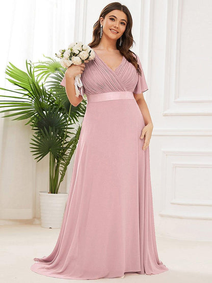 Vestido largo Mujer de gasa con cintura imperio y mangas cortas