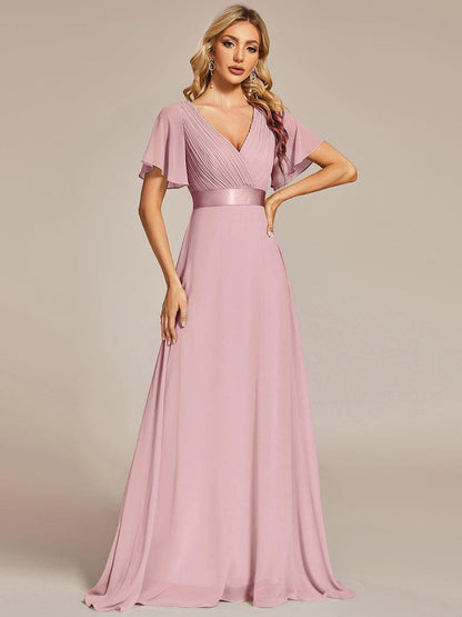 Vestido largo Mujer de gasa con cintura imperio y mangas cortas