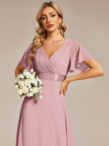 Vestido largo Mujer de gasa con cintura imperio y mangas cortas