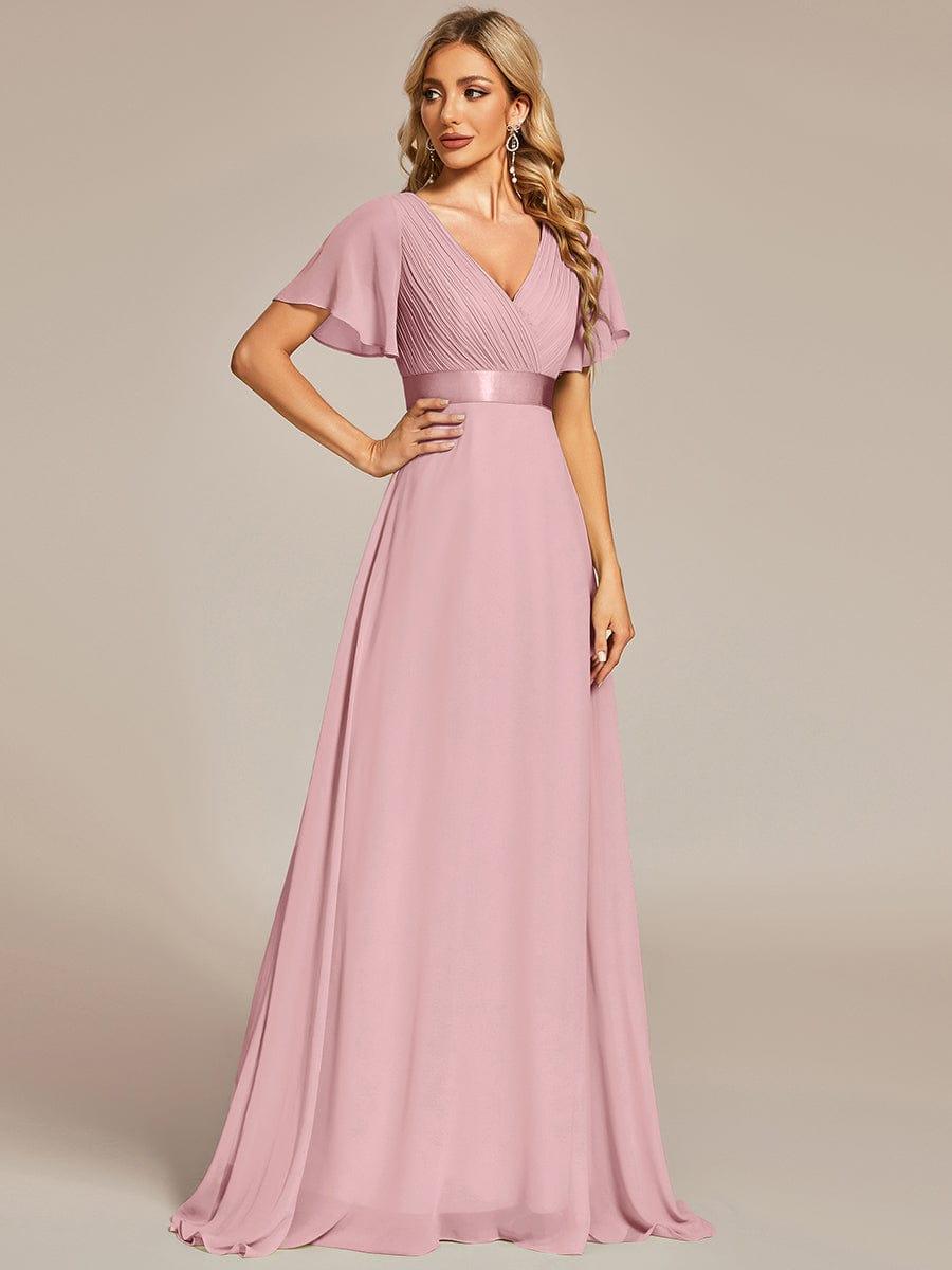 Vestido largo Mujer de gasa con cintura imperio y mangas cortas