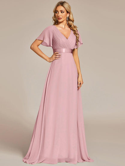 Vestido largo Mujer de gasa con cintura imperio y mangas cortas
