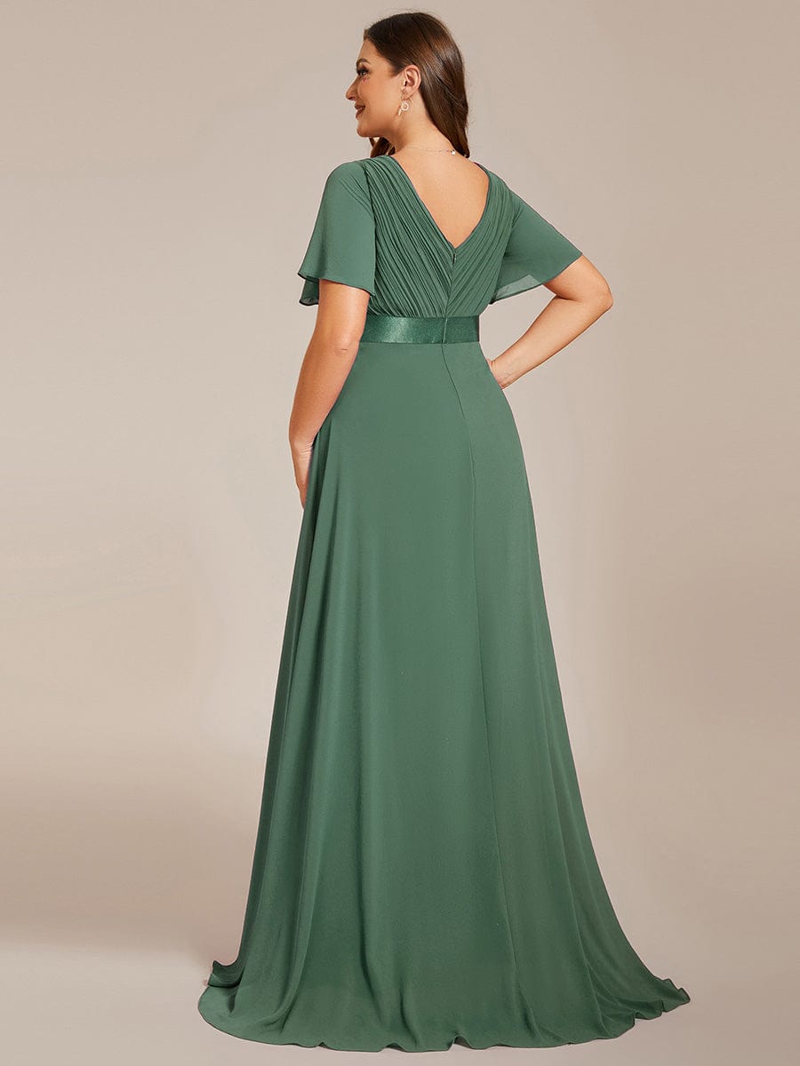 Vestido largo Mujer de gasa con cintura imperio y mangas cortas