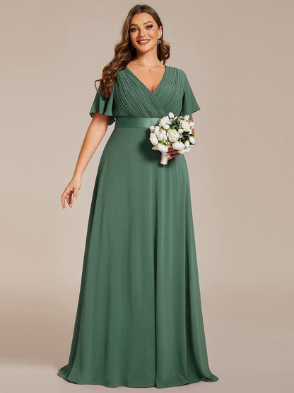 Vestido largo Mujer de gasa con cintura imperio y mangas cortas