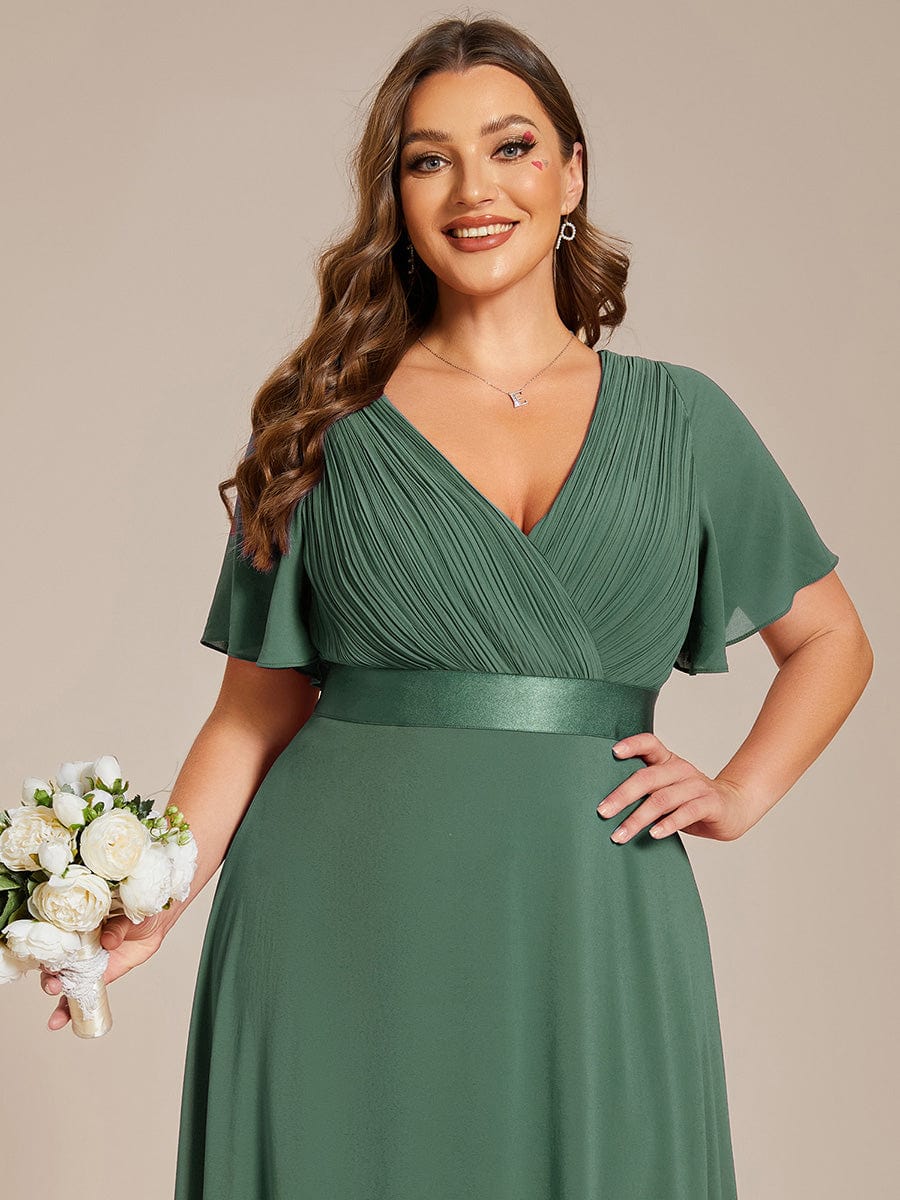 Vestido largo Mujer de gasa con cintura imperio y mangas cortas
