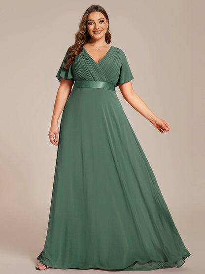 Vestido largo Mujer de gasa con cintura imperio y mangas cortas