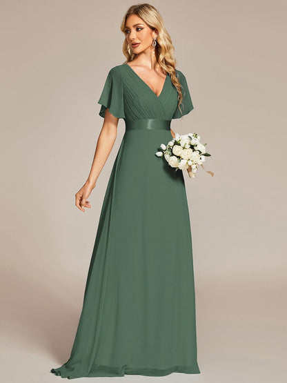 Vestido largo Mujer de gasa con cintura imperio y mangas cortas