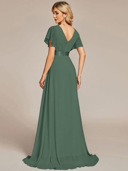 Vestido largo Mujer de gasa con cintura imperio y mangas cortas